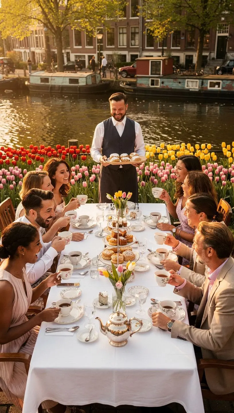 Een gezellige setting voor de traditionele Engelse thee met lekkernijen in een historische ruimte.